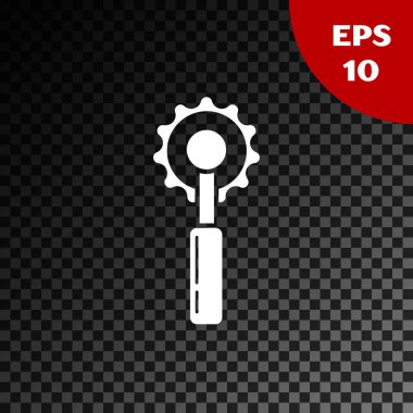 Şeffaf koyu arka planda izole beyaz kesici aracı simgesi. Bıçak ile dikiş bıçağı. Vektör Illustration