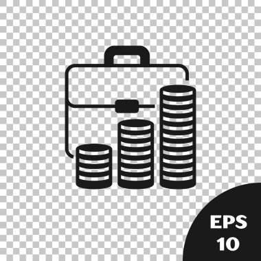 Siyah evrak çantası ve jeton simgesi şeffaf arka planda izole edilmiştir. İş davası işareti. İş portföyü. Vektör Illustration