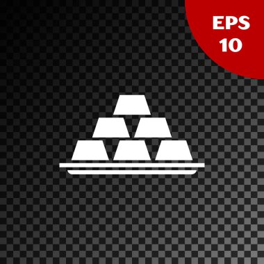 Beyaz altın çubuk simgesi şeffaf koyu arka planda izole. Bankacılık iş kavramı. Vektör Illustration