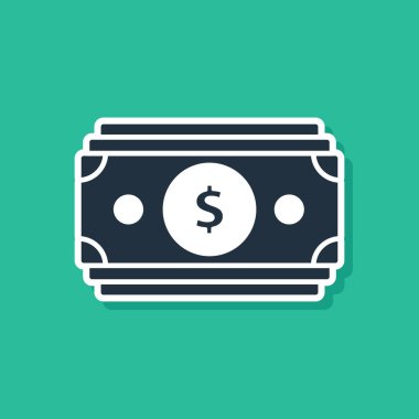 Mavi yığınları kağıt para nakit simgesi yeşil arka planda izole. Para banknotlar yığınları. Fatura para birimi. Vektör Illustration