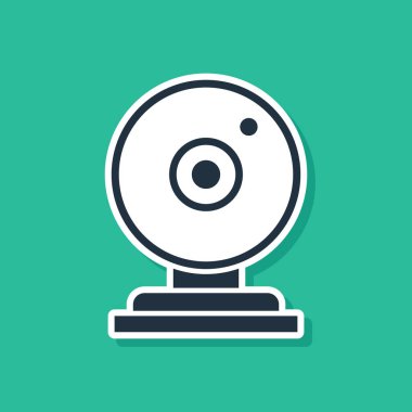 Mavi Web kamera simgesi yeşil arkaplanda izole edildi. Sohbet kamerası. Web kamerası simgesi. Vektör İllüstrasyonu