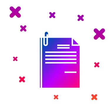 Renkli dosya belgesi ve kağıt klip simgesi beyaz arka planda yalıtılmış. Kontrol listesi simgesi. İş konsepti. Degrade rasgele dinamik şekiller. Vektör Illustration