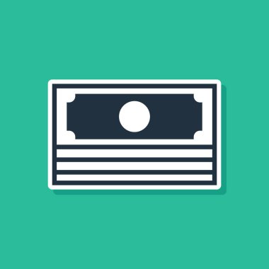 Mavi yığınları kağıt para nakit simgesi yeşil arka planda izole. Para banknotlar yığınları. Fatura para birimi. Vektör Illustration