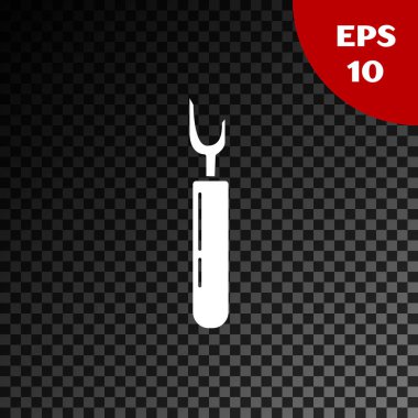 Şeffaf koyu arka planda izole beyaz kesici aracı simgesi. Bıçak ile dikiş bıçağı. Vektör Illustration