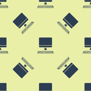 Mavi bilgisayar monitörü ile klavye simgesi izole Dikişsiz desen beyaz arka plan üzerinde. PC bileşen işareti. Vektör Illustration