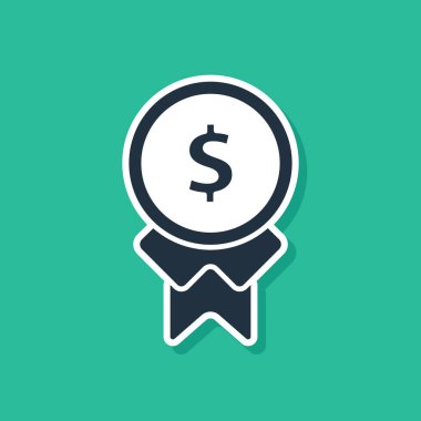 Mavi ödül iyi iş simgesi yeşil arka planda izole. Ayın çalışanı, Yetenek Ödülü, üstün başarı, başarılı kişi. Vektör Illustration