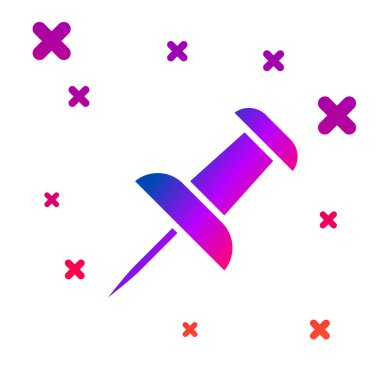 Beyaz arka planda izole renkli Push pin simgesi. Parmak izleri işareti. Degrade rasgele dinamik şekiller. Vektör Illustration