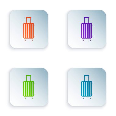 Beyaz arka planda izole seyahat simgesi için renk çantası. Seyahat Bagaj işareti. Seyahat Bagaj simgesi. Renkli kare düğmeleri simgeleri ayarlayın. Vektör Illustration
