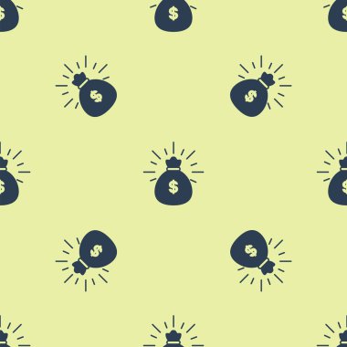 Mavi para çantası simgesi beyaz arka planda izole Dikişsiz desen. Dolar veya USD sembolü. Nakit bankacılık para birimi işareti. Vektör Illustration