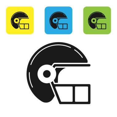 Siyah Amerikan futbol kask simgesi beyaz arka planda izole. Set simgeleri renkli kare düğmeler. Vektör Illustration