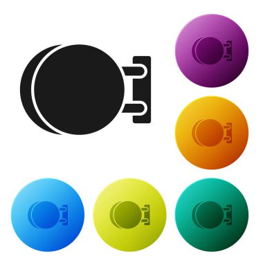 Siyah tabela asılı simgesi beyaz arka planda izole. Reklam Bar, kafe, pub, Restoran için uygundur. Simgeler renkli daire düğmelerini ayarlayın. Vektör Illustration