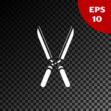 Beyaz Bahçe şeffaf koyu arka planda izole simgesi kırpma için el yapımı makas. Ahşap kolları ile budama makasları. Vektör Illustration