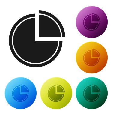 Siyah pasta grafik Infographic simgesi beyaz arka planda yalıtılmış. Diyagram grafik işareti. Simgeler renkli daire düğmelerini ayarlayın. Vektör Illustration