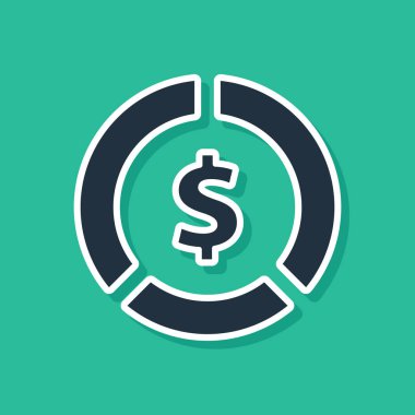 Mavi Coin para dolar sembol simgesi yeşil arka planda izole. Bankacılık para birimi işareti. Nakit sembolü. Vektör Illustration