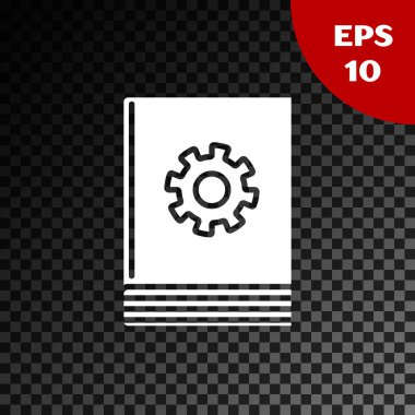 Beyaz Kullanıcı manuel simgesi şeffaf koyu arka planda yalıtılmış. Kullanım Kılavuzu kitabı. Yönerge işareti. Kullanmadan önce okuyun. Vektör Illustration