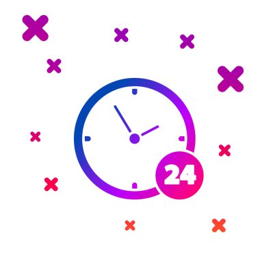 Renkli saat 24 saat simgesi beyaz arka planda izole. Tüm gün döngüsel simge. 24 saat servis sembolü. Degrade rasgele dinamik şekiller. Vektör Illustration