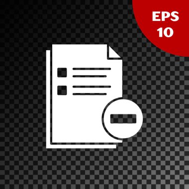 Saydam koyu arka planda izole edilen eksi simgeye sahip beyaz belge. Belgeyi temizle. Dosya belgesini kaldırın. Bilgi dosyasını silin. Vektör Illustration