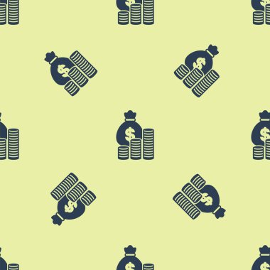 Mavi Para çantası ve madeni para ikonu beyaz arka planda izole edilmiş kusursuz desen. Dolar ya da USD sembolü. Nakit bankacılık tabelası. Vektör İllüstrasyonu