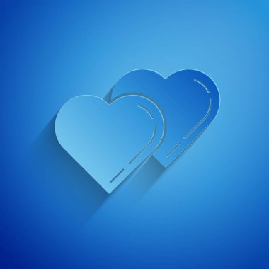 Kağıt, mavi arka planda yalıtılmış Iki bağlantılı Hearts simgesini kesti. Romantik sembol bağlı, katılmak, tutku ve düğün. Sevgililer günü sembolü. Kağıt sanatı tarzı. Vektör Illustration