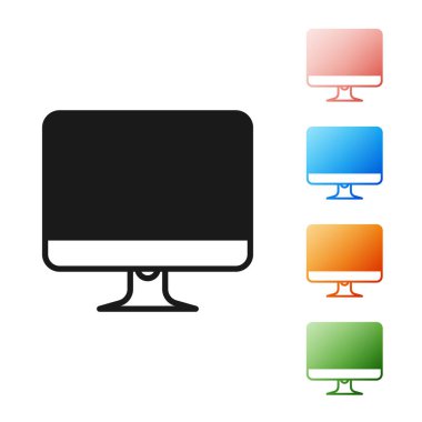 Siyah Bilgisayar ekran simgesi beyaz arkaplanda izole edildi. Elektronik cihaz. Ön manzara. Simgeleri renklendirin. Vektör İllüstrasyonu