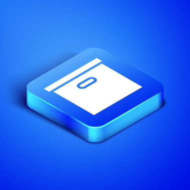 Mavi arka planda izole izometrik karton karton kutu simgesi. Kutu, paket, koli işareti. Teslimat ve paketleme. Ulaşım ve nakliye. Mavi kare düğmesi. Vektör Illustration