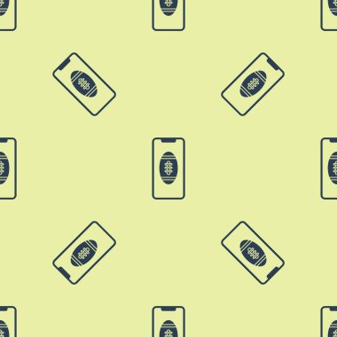 Mavi Smartphone ile Amerikan futbol topu ekran simgesi izole Dikişsiz desen beyaz arka plan üzerinde. Cep telefonu için online futbol oyunu. Vektör Illustration