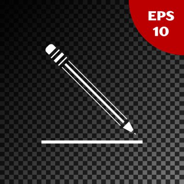 Şeffaf koyu arka planda izole silgi ve çizgi simgesi olan beyaz kalem. Eğitim işareti. Çizim ve eğitim araçları. Okul ofisi sembolü. Vektör Illustration