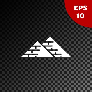 Beyaz Mısır piramitleri simge şeffaf koyu arka planda izole. Antik Mısır sembolü. Vektör Illustration