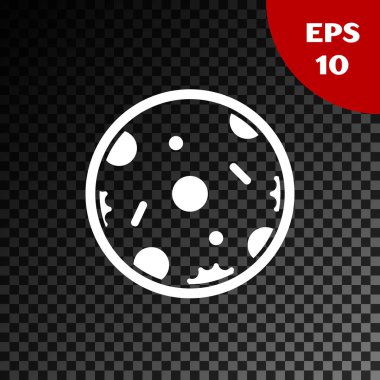 Beyaz pizza simgesi şeffaf koyu arka planda izole. Fast Food menüsü. Vektör Illustration