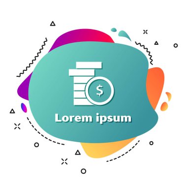 Beyaz Coin para dolar sembol simgesi beyaz arka planda izole. Bankacılık para birimi işareti. Nakit sembolü. Sıvı şekiller ile soyut afiş. Vektör Illustration