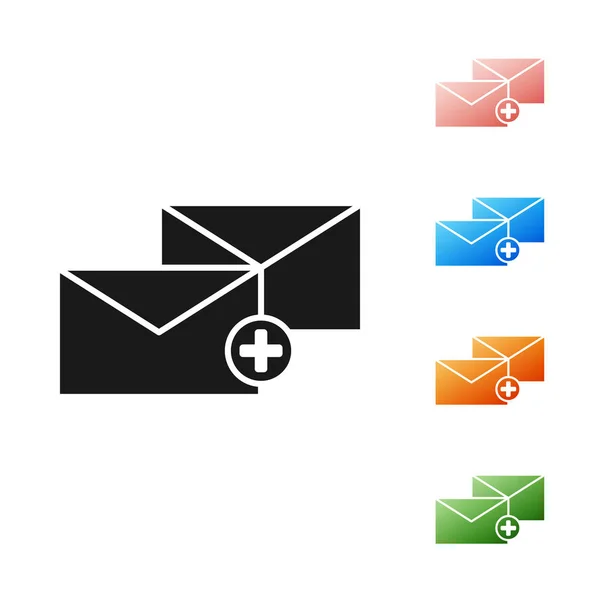 Schwarzes Umschlagsymbol isoliert auf weißem Hintergrund. empfangen Nachrichtenkonzept. neu, eingehende E-Mails, SMS. Postzustelldienst. setzen Symbole bunt. Vektorillustration — Stockvektor