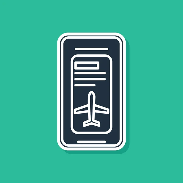 Синий цвет с иконкой электронного посадочного талона на зеленом фоне. Мобильный билет пассажирского самолета для веб и приложения. Векторная миграция — стоковый вектор