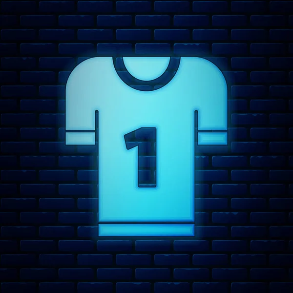 Glödande Neon amerikansk fotboll Jersey ikonen isolerad på tegelvägg bakgrund. Fotboll Uniform Sign. Vektor illustration — Stock vektor