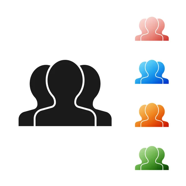 Иконка группы Черные пользователи выделена на белом фоне. Икона группы людей. Символ бизнес-аватара - иконка профиля пользователя. Набор иконок красочный. Векторная миграция — стоковый вектор