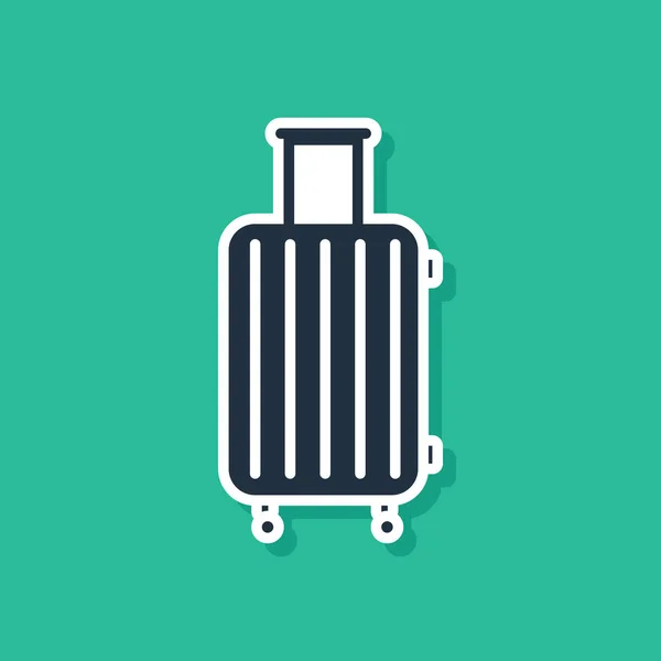 Valise bleue pour icône de voyage isolée sur fond vert. Panneau des bagages de voyage. Icône bagages de voyage. Illustration vectorielle — Image vectorielle