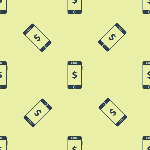 Smartphone azul con icono de símbolo de dólar aislado patrón sin costura sobre fondo blanco. Concepto de compras online. Icono financiero del teléfono móvil. Pago en línea. Ilustración vectorial — Vector de stock