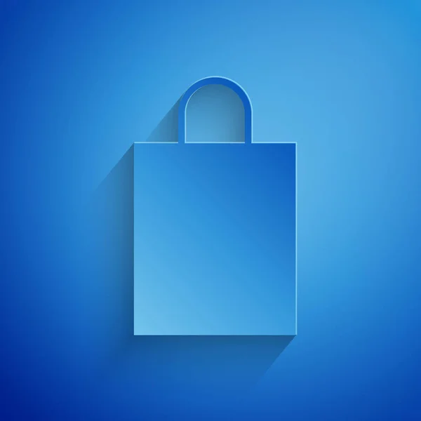 Carta tagliata icona della shopping bag di carta isolata su sfondo blu. Un cartello. Stile cartaceo. Illustrazione vettoriale — Vettoriale Stock