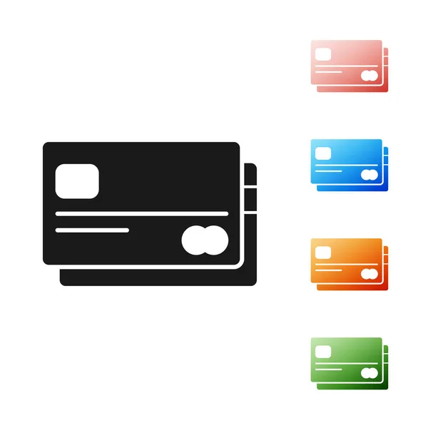 Schwarzes Kreditkartensymbol isoliert auf weißem Hintergrund. Online-Zahlung. Barabhebungen. Finanzgeschäfte. Einkaufsschild. Setzen Sie Symbole bunt. Vektorillustration — Stockvektor