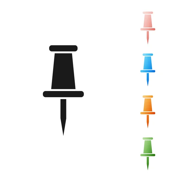 Icona Black Push pin isolata su sfondo bianco. Le puntine firmano. Set icone colorate. Illustrazione vettoriale — Vettoriale Stock