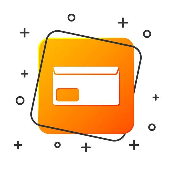 Weißes Umschlagsymbol isoliert auf weißem Hintergrund. E-Mail-Nachricht Brief Symbol. orangefarbene quadratische Taste. Vektorillustration — Stockvektor