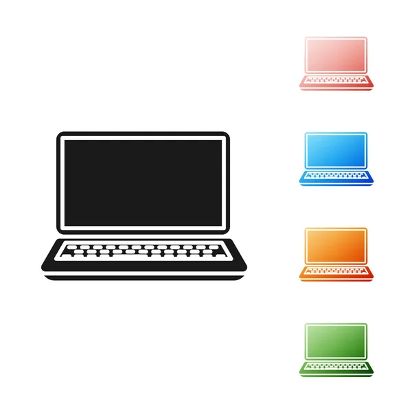 Schwarzes Laptop-Symbol isoliert auf weißem Hintergrund. Computer-Notizbuch mit leerem Bildschirm. Setzen Sie Symbole bunt. Vektorillustration — Stockvektor