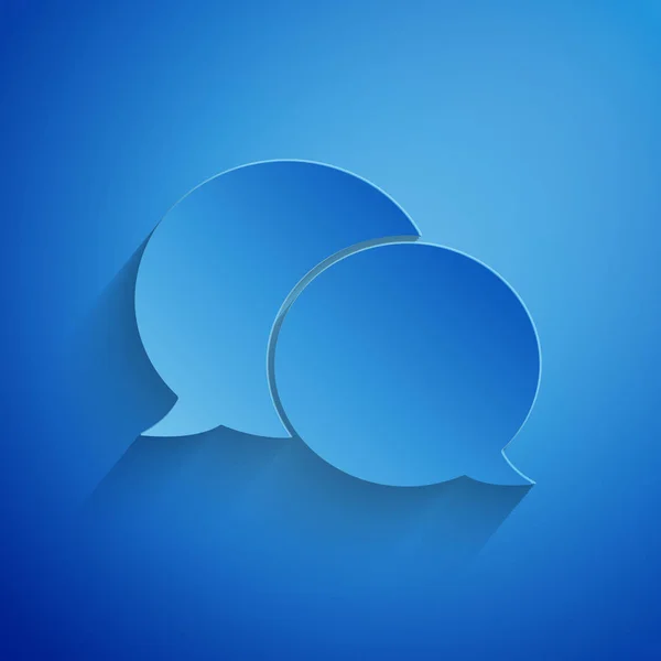 Papier coupé bulle de parole icône de chat isolé sur fond bleu. Icône de message. Communication ou commentaire chat symbole. Style art du papier. Illustration vectorielle — Image vectorielle