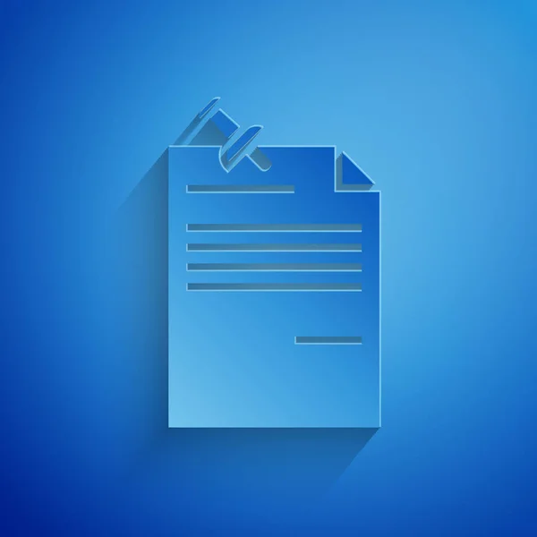 Cięcie papieru Uwaga papier z przypiętą ikoną przycisku na niebieskim tle. Znak papieru MEMO. Styl Artystyczny papieru. Ilustracja wektorowa — Wektor stockowy