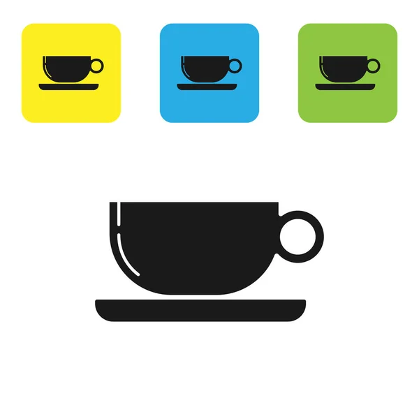 Tasse à café noire icône plate isolée sur fond blanc. Une tasse de thé. Café chaud. Set icônes boutons carrés colorés. Illustration vectorielle — Image vectorielle