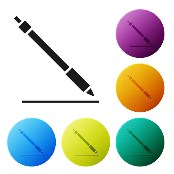 Schwarzes Stiftzeichensymbol auf weißem Hintergrund. setzen Symbole bunte Kreis-Tasten. Vektorillustration — Stockvektor