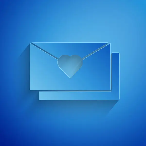 Busta con l'icona del cuore di San Valentino isolato su sfondo blu. Messaggio d'amore. Lettera amore e romanticismo. Stile cartaceo. Illustrazione vettoriale — Vettoriale Stock