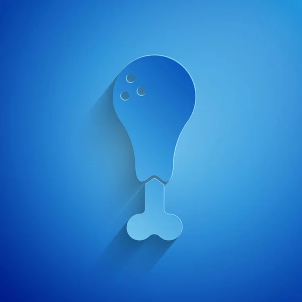 Pappersklipp Kyckling ben ikon isolerad på blå bakgrund. Kycklingtrumpinne. Papperskonst. Vektor Illustration — Stock vektor