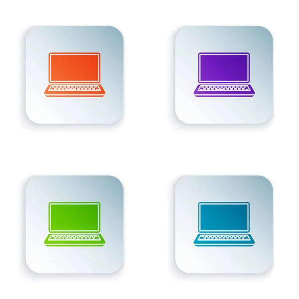 Farb-Laptop-Symbol isoliert auf weißem Hintergrund. Computer-Notizbuch mit leerem Bildschirm. setzen Symbole in bunten quadratischen Tasten. Vektorillustration — Stockvektor