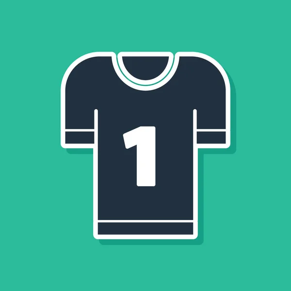 Ícone de camisa de futebol americano azul isolado no fundo verde. Sinal de uniforme de futebol. Ilustração vetorial — Vetor de Stock