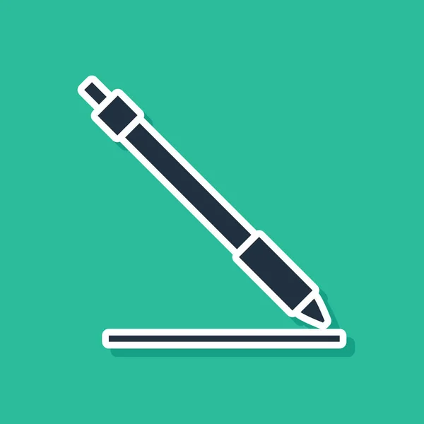Blaues Stiftzeichensymbol isoliert auf grünem Hintergrund. Vektorillustration — Stockvektor